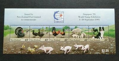 1995 New Zealand Farm Animals Singapore World Stamp Exhibition Mini-sheet MS MNH - Image 1 of 2