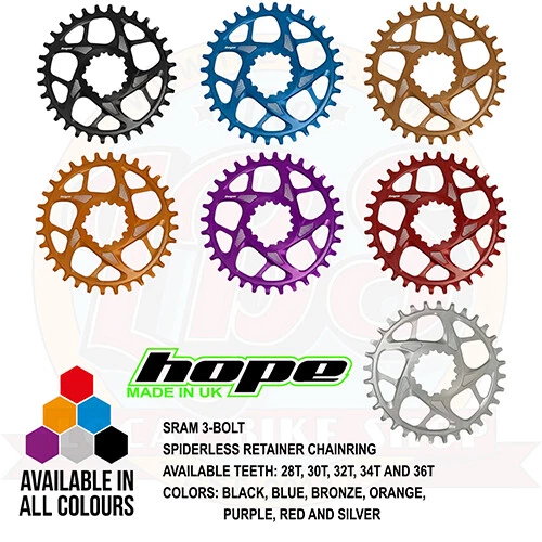 Hope Spiderless SR3 Retainer Ring Chainring 28 30 32 34 36T For SRAM 3 Bolt New - Image 1 of 1