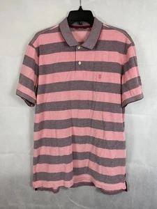 Izod Mens Short Sleeve Polo Shirt Size L Pink Striped 100% Cotton - Picture 1 of 11