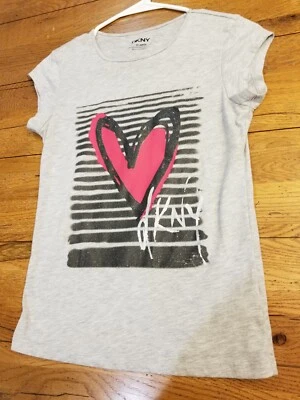 DKNY GRAY MULTI COLOR LOVE TOP T-SHIRT SIZE Girl's XL Cap Sleeve - Image 1 of 4