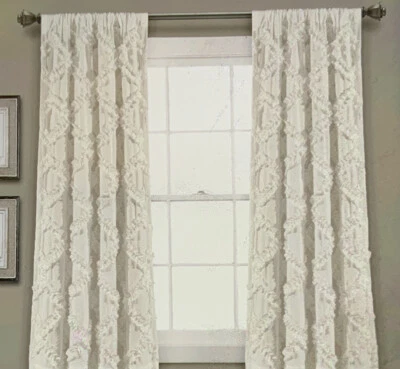 🛖 Exuberante Decoración Volantes Diamante Luz Filtrado Ventanas 2 Cortinas Blanco 🆕 Foto 1 de 3