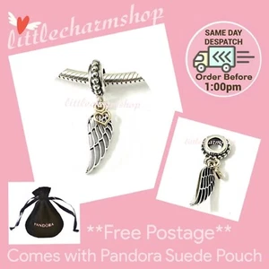 NEW Authentic PANDORA Two-Tone Angel Wing & Heart Dangle Charm - 791389 RETIRED - Picture 1 of 6
