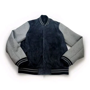 Kenneth Cole Jacket Mens Small Black Gray Varsity Bomber Y2k Leather Suede Type - Picture 1 of 7