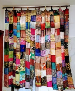 1 Par Cortina India Sari Cortina de Seda Parche Sari Cortina Boho Cortina Gitana - Imagen 1 de 8