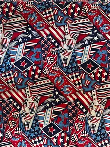 Vintage FABRIC LOT 5 Large Pieces Patriotic Flags Stars Quilt, Craft, Tablecloth - Picture 1 of 3