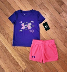 NEW Under Armour Baby Little Girl Tee & Short Set, Purple (sz 24m, 4, 5, 6, 6X) - Picture 1 of 5