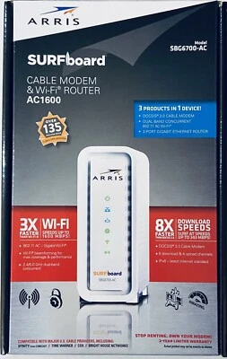 ARRIS Surfboard Docsis 3.0 Cable Modem And AC1600 Dual Band Wi-Fi Router - Image 1 of 4