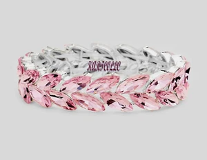PULSERA ELÁSTICA CHAPADA EN PLATA CRISTAL ROSA NOCHE MODA-6-3/4"-7-1/2" - Imagen 1 de 7