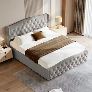 Polsterbett Doppelbett 140x200 Boxspringbett Bettgestell mit Bettkasten Stauraum - Bild 1 von 11