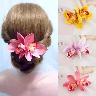 2PACK Orchid Flower Hair Clips Bridal Hairpin Barrettes Wedding Bridesmaid  - Image 1 of 4