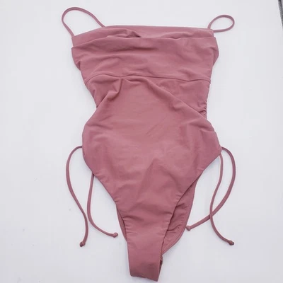 Tularosa One Piece Swim Monokini High Rise Side Tie Ruched Terracotta Small - Image 1 of 4