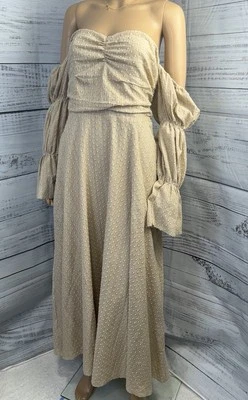 Maxi Vestido Worth Collective Corrine Manga en Niveles Calado Hombro Descubierto Boho Talla L Foto 1 de 4