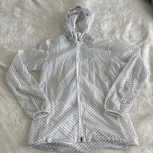 Nike Women M Vapor Cyclone Wind Runner Rain Jacket Pocket Black White Dot - Picture 1 of 20