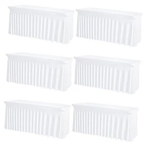 6 Pack White Rectangle Tablecloth 72 Inch with Elastic Table Skirt - Wrinkle - Picture 1 of 8