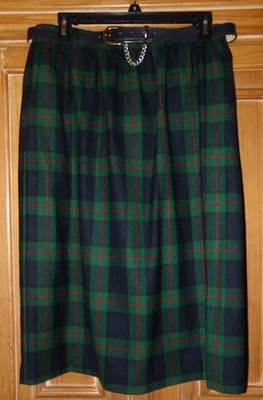 VTG ALFRED DUNNER WOMENS SIZE 16 BLUE PLAID HIGH RISE MIDI SKIRT BELT PREPPY - Image 1 of 3