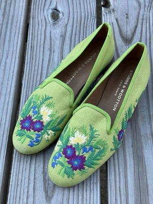 Mocasín Stubbs & Wootton Palm Beach de lino bordado floral a punta de aguja Foto 1 de 4