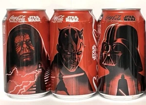 *EMPTY UNOPENED* Darth Sidious, Maul & Vader Sith Star Wars Coca Cola Coke Cans - Picture 1 of 4