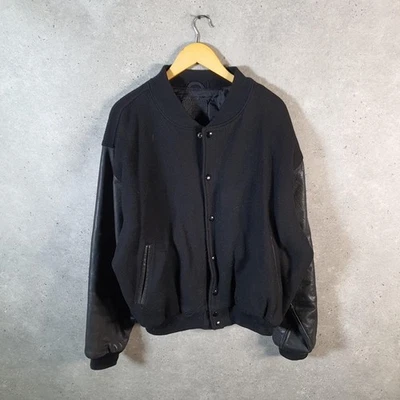Vintage Golden Bear Letterman USA Wool Leather Varsity Jacket Mens XL Black - Image 1 of 4