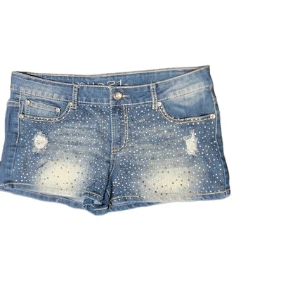 Jeans Rue 21 desgastado lavagem média curto detalhes de strass... - Imagem 1 de 4