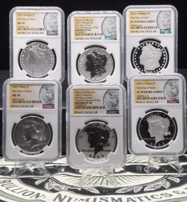2023 Morgan & Peace Silver Dollar (6 Coin) Set NGC MS/PF70 **FDOI** ECC&C, Inc. - Image 1 of 4