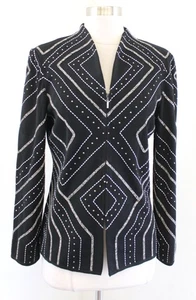 Ming Wang Black Embroidered Studded Embellished Zip Front Knit Jacket Size S - Picture 1 of 6