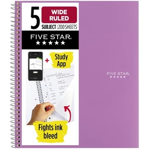 Spiral Notebook + Study App, 5 Subject, Wide Ruled Paper, 8" x 10-1/2", 200 S... - Picture 1 of 9