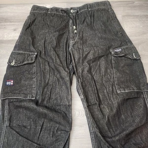 Vintage Phat Farm Jeans Herren 38x34 Schwarz Denim Wide Leg Baggy Skate Cargo Drawst - Bild 1 von 14