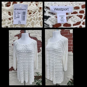 New 2X DRESSBARN Westport crochet knit tunic sweater shirt long sleeve - Picture 1 of 19