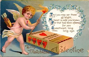 To My Matchless Valentine Embossed Cherub Postcard - Picture 1 of 2