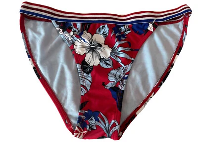NOBO Separates Red Floral Bikini Swim Bottoms Elastic Waist Size Medium - Image 1 of 4