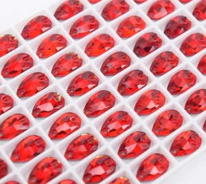 7x12mm Teardrop Glass Big red Crystal Sew On Rhinestone Sewing Gem Flatback - Picture 1 of 6
