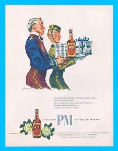 1945 PM Whisky Schnaps KUNSTDRUCK ANZEIGE Party Pagen Kellner Zimmerservice Eiswürfel - Bild 1 von 1