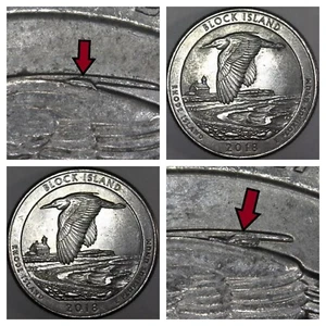 2018-P Block Island Lot x2 Die Chip Feather Error/Variety Washington ATB Quarter - Picture 1 of 7