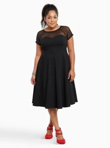 Torrid Sz 14 Black Midi Mesh Swing Flare Dress Sweetheart Bodice Retro 1950s NWT - Picture 1 of 19