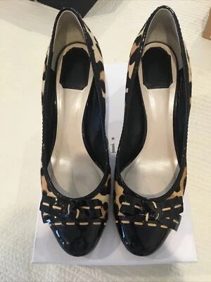 CHRISTIAN DIOR LEOPARD PONY HAIR PATENT LEATHER BOW PUMPS SHOES ITALY SIZE 40 - Image 1 of 4