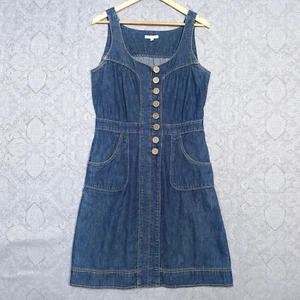JAG Denim Dress Womens 12 Blue Sleeveless A-Line Feature Button Front w/ Pockets - Picture 1 of 15