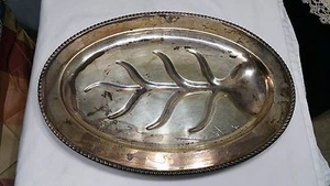 SILVERPLATE FOOTED MEAT PLATTER DEEP GRAVY WELL TREE - Picture 1 of 8
