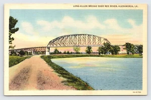 Long Allen Bridge Over Red River, Alexandria LA, Vintage Linen Postcard  P2 - Picture 1 of 2