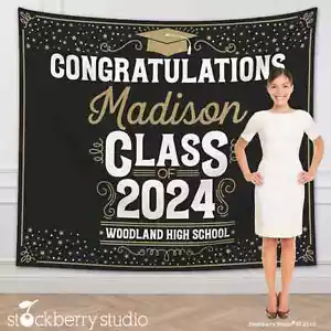 Graduation Party Backdrop Personalized Class of 2025 Congrats Banner Decorations - Picture 1 of 6