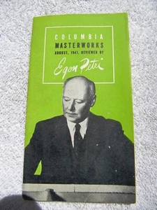 Aug 1941 COLUMBIA MASTERWORKS Supplement Reviews Egon Petri RECORD CATALOG - Picture 1 of 3