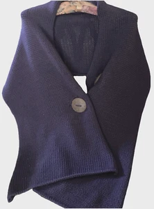 Pure Handknit: Cotton Wrap/Scarf 3 Coconut Buttons, Purple, Gorgeous! One Size - Picture 1 of 12