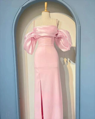 Quality Off Shoulders Trumpet Pink Spaghetti Straps Puff Sleeves Wedding Dresses - Image 1 of 4