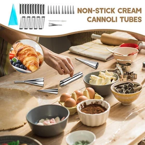 33PCS Cannoli Tubes Stainless Steel Non-stick cream horn Danish Pastry Molds  - Picture 1 of 12