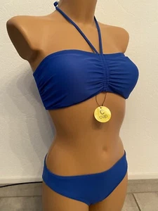 Hot Stuff Bikini Set Neckholder Triangel blau einfarbig 36 C Cup Slip 36 S NEU - Bild 1 von 11