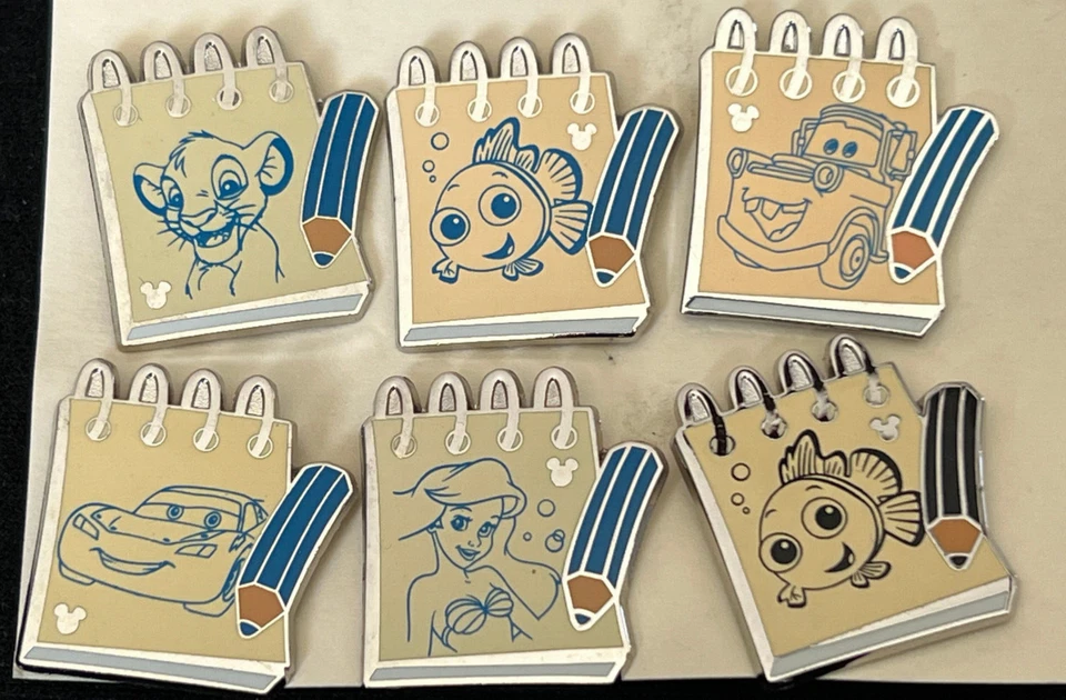 Complete Set of Disney Character Sketch Pads 2014 Hidden Mickey Pins - Image 1 of 1