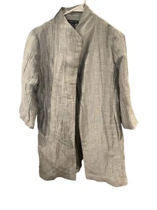 Eileen Fisher Jacket Womens S Petite Gray Double Weave Crinkle Sheen Kimono - Picture 1 of 6
