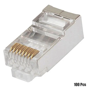 100 Pcs CAT6 RJ45 8P8C Shielded Plug Connector Crimp On For Stranded Cable Gold - Picture 1 of 2