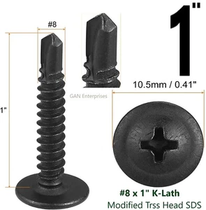 Modified Truss Head Self Drilling / Tapping Screws # 8 x 1" K-Lath Black (6500) - Picture 1 of 8