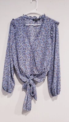 Heart and Soul 佩斯利蓝色懒散领带衬衫 L 码 — 第 1/4 张图片