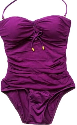 Traje de baño Ralph Lauren Beach Club de una pieza frente fruncido - talla 4 - púrpura Foto 1 de 4